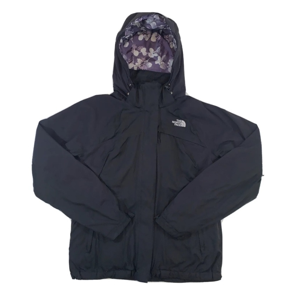 The North Face Hyvent Jacket Coat WOMENS Removable Hood Black Flower Size Medium